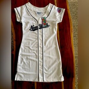 NWT: Women's New York Baseball Jersey Dress, White